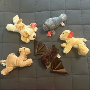 Lot of 5 NEW Aurora Mini Flopsies Plush Bat Dog Camel Lioness Manatee NWT